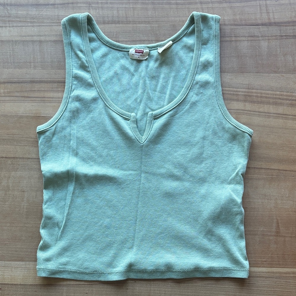 Green Sleeveless Ribbed Top